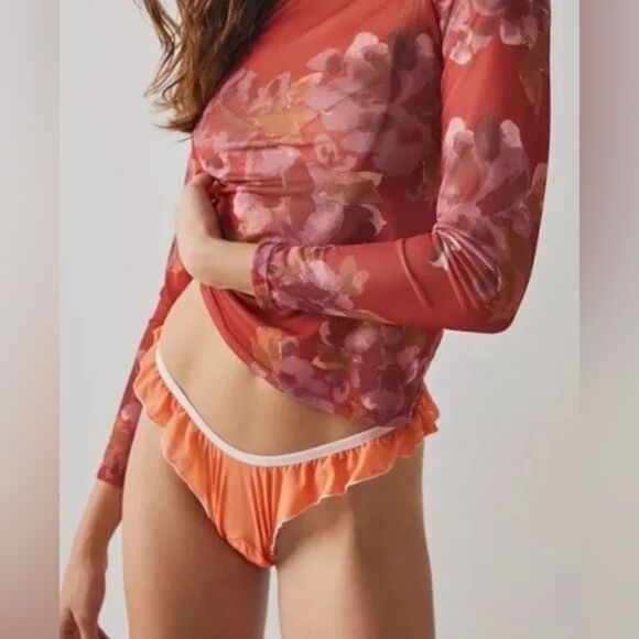 NEW We Are Hah Free People Fly Girl Mesh Panty - Tangerine XL - Picture 1 of 2
